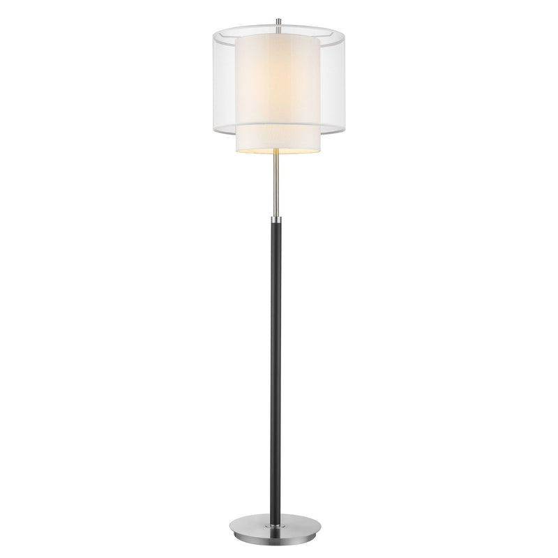 Traditional Shaped Floor Lamp With White Drum Shade - Chrome