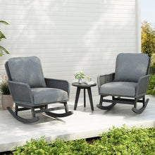 Load image into Gallery viewer, Modern 3 Piece Outdoor Seating Set With Cushioned Rattan Rocking Chairs And Wooden Accent Table
