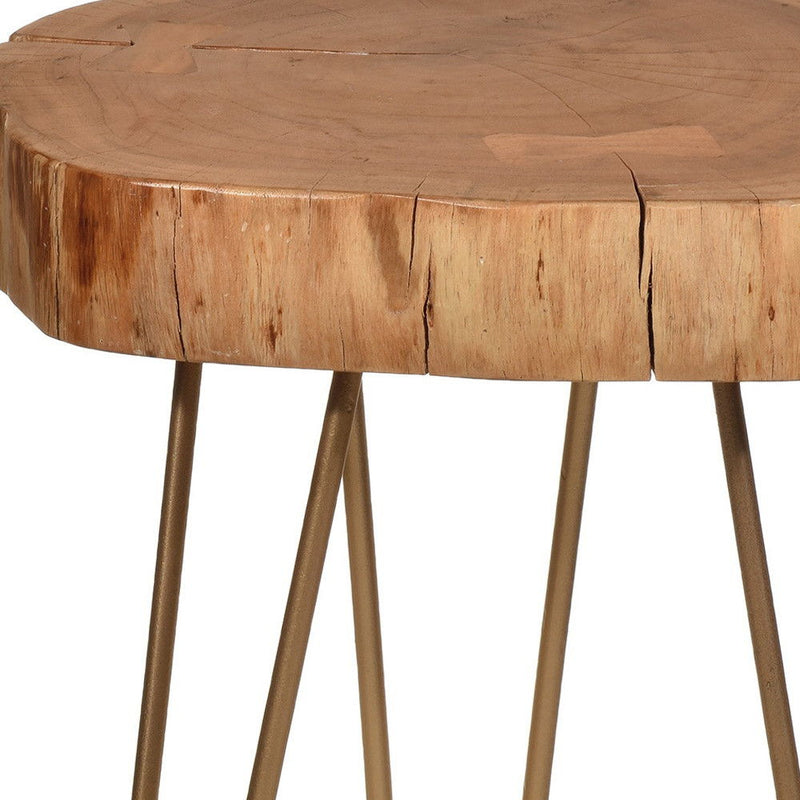 Solid Wood Round End Table - Gold And Natural