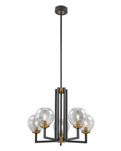 Load image into Gallery viewer, Five Light Transparent Metal Edison Bulb Dimmable Chandelier With Shades - Black / Gold / Clear
