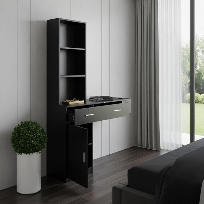 Wood Mirrored Two Drawer Vanity Table - Black