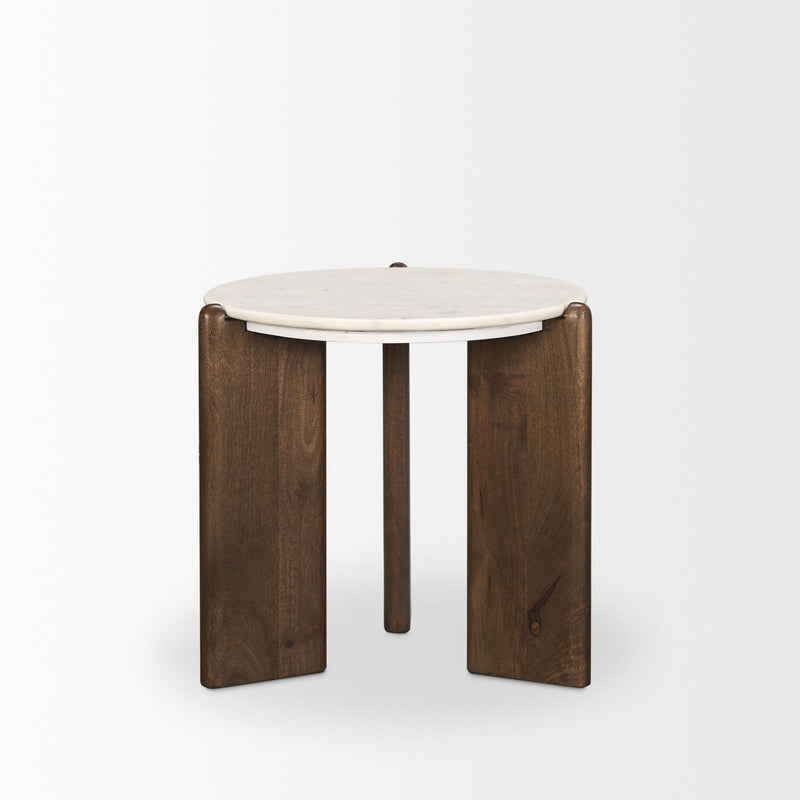 Marble Solid Wood End Table - White / Brown