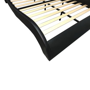 Faux Leather Upholstered Platform Bed Frame with led lighting, Bluetooth connection to play music control, Backrest vibration massage, Curve Design, Wood Slat Support, Exhibited Speakers,Queen