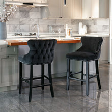 Load image into Gallery viewer, Contemporary Upholstered Wing-Back Barstools With Button Tufted Decoration And Wooden Legs, And Nailhead Trim, Leisure Style Bar Chairs, Bar Stools (Set of 2)
