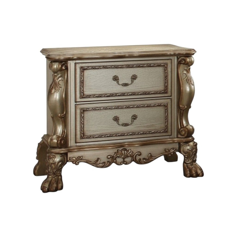 Two Drawers Solid Wood Mirrored Nightstand - Gold