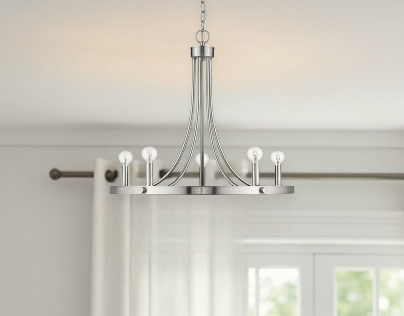 Candle Style Five Light Dimmable Chandelier - Silver