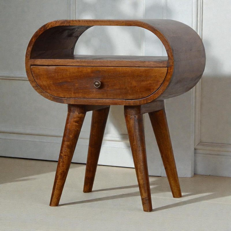 21" Solid Wood Oval One Drawer Nightstand - Chestnut