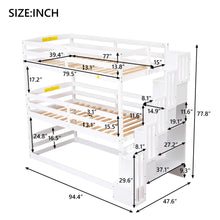 Load image into Gallery viewer, Twin Size Triple Bunk Bed With Storage Staircase, Separate Design - White
