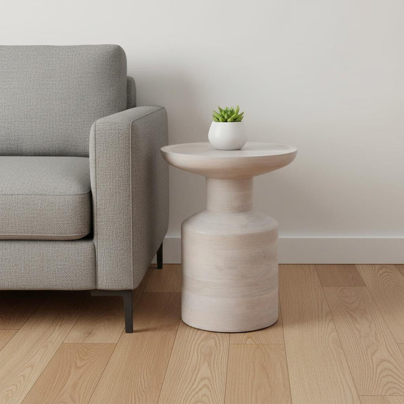 Solid Wood Round End Table - White