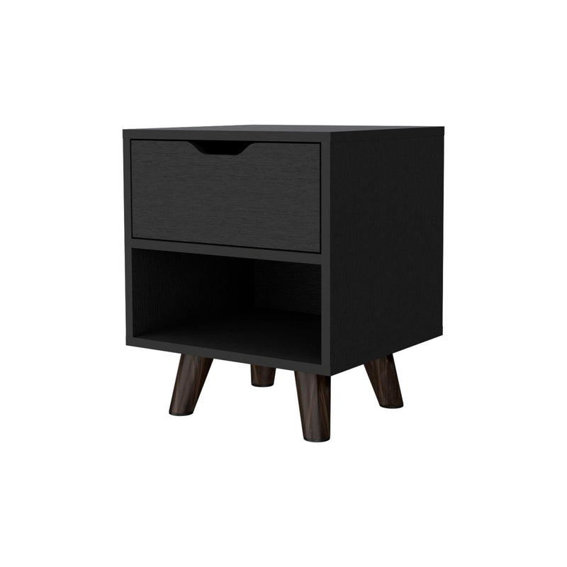 15.7" x 14.6" x 18.9" One Drawer Faux Wood Nightstand - Black