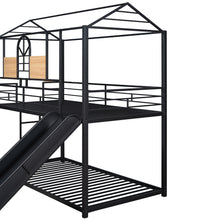 Load image into Gallery viewer, Twin Over Twin Metal Bunk Bed ,Metal Housebed With Slide,Three Colors Available.(Black with Black  Slide)(OLD SKU :LP000095AAB)
