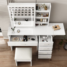 Load image into Gallery viewer, Fashion Vanity Desk With Mirror And Lights For Makeup, 5 Drawers, Adjustable Lighting - White
