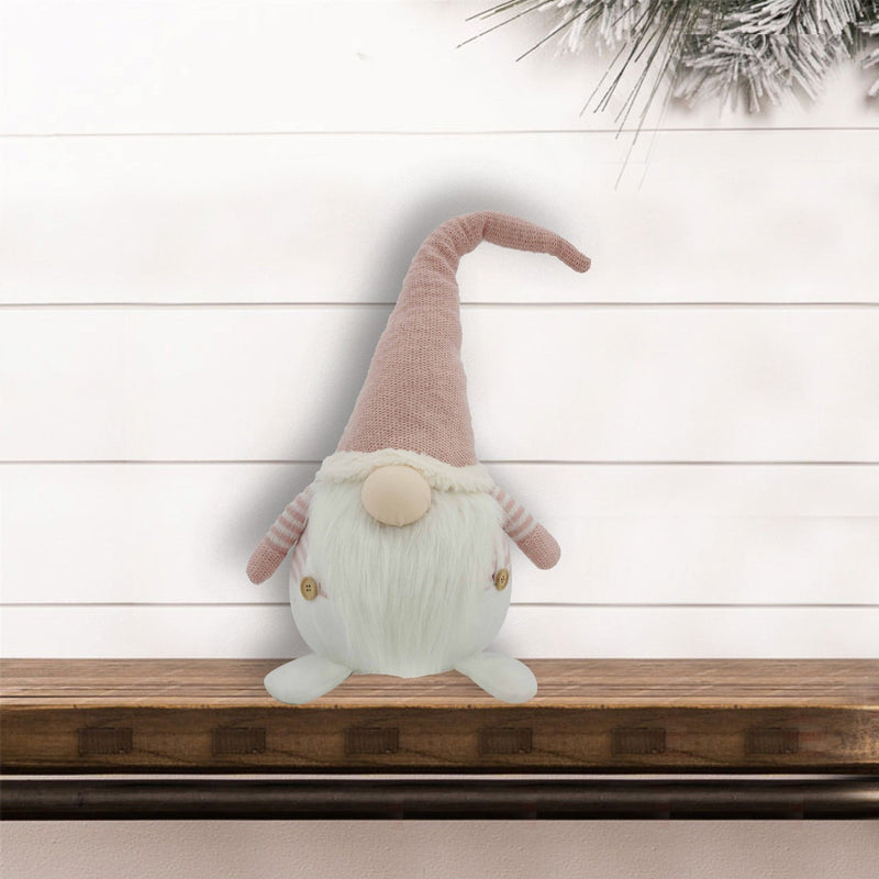 Fabric Christmas Standing Gnome Tabletop Sculpture (399337) - Pink / White