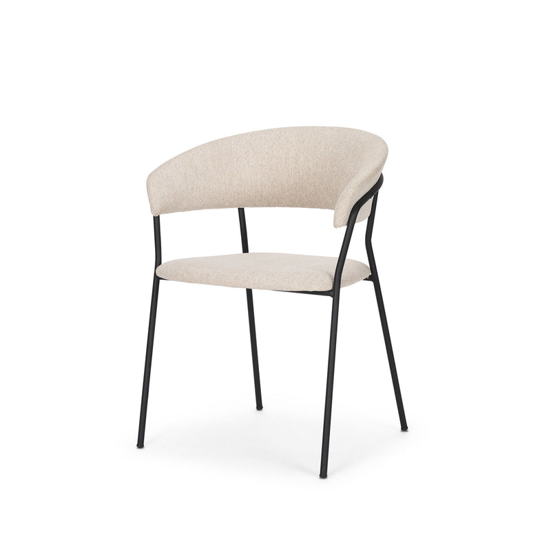 Upholstered Fabric Metal Open Back Dining Arm Chair - Light Gray