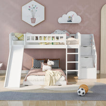 Load image into Gallery viewer, Stairway Twin over Twin Bunk Bed with Two Drawers and Slide, White(OLD SKU :LP000156AAK)
