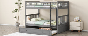 Full over Full Bunk Bed with Twin Size Trundle, Convertible Beds, Gray