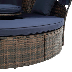 Hot Sale KD Rattan Round Lounge With Canopy Bali Canopy Bed Outdoor, Wicker Outdoor Sofa Bed with lift coffee table