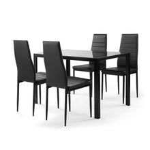 Load image into Gallery viewer, 5 Pieces Dining Table Set For 4, Kitchen Room Tempered Glass Dining Table, 4 Faux Leather Chairs - Black
