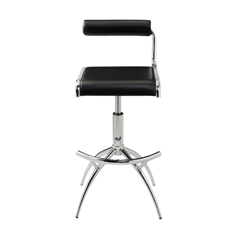 Faux Leather And Metal Low Back Adjustable Height Bar Chairs (Set of 2) - Black And Silver