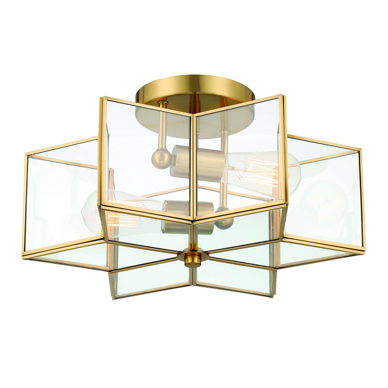 Unique Statement Two Light Metal Dimmable Flush Chandelier - Brass