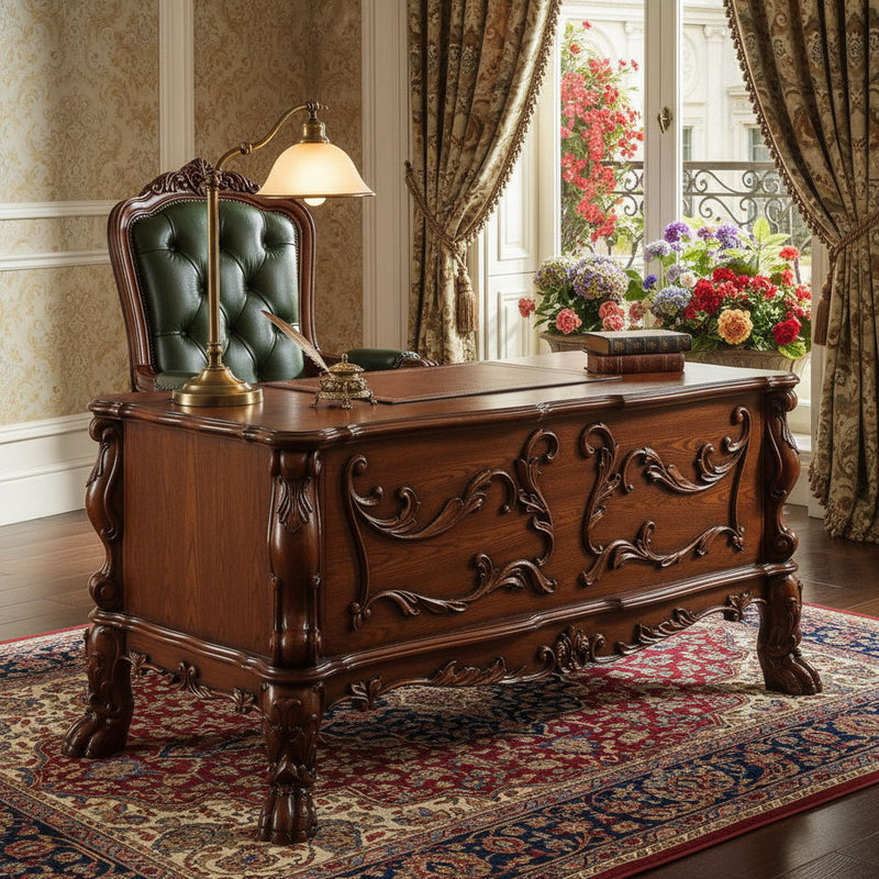 Executive Desk With Five Drawers - Brick Red
