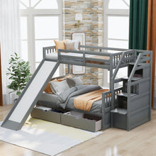 Load image into Gallery viewer, Bunk Bed With Storage Staircase, Slide, Desk, Drawers, And Shelves
