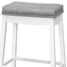 Load image into Gallery viewer, Faux Leather And Solid Wood Backless Bar Height Bar Chairs (Set of 2) - Gray And White
