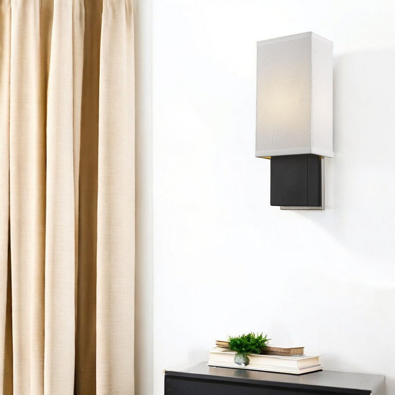 Rectangular Wall Sconce With Linen Fabric Shade - White / Black