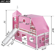 Load image into Gallery viewer, Twin Size Bunk Bed with Slide Pink Tent and Tower - Pink
