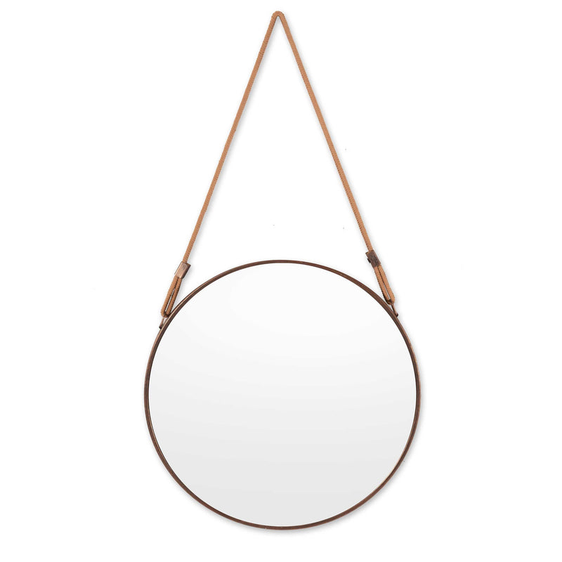 19" Copper Metal Round Rope Hanging Accent Mirror - Dark Brown