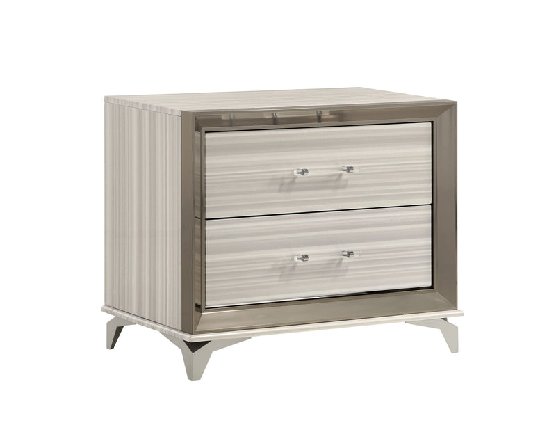 25" Wood Lighted Two Drawer Nightstand - Silver / White