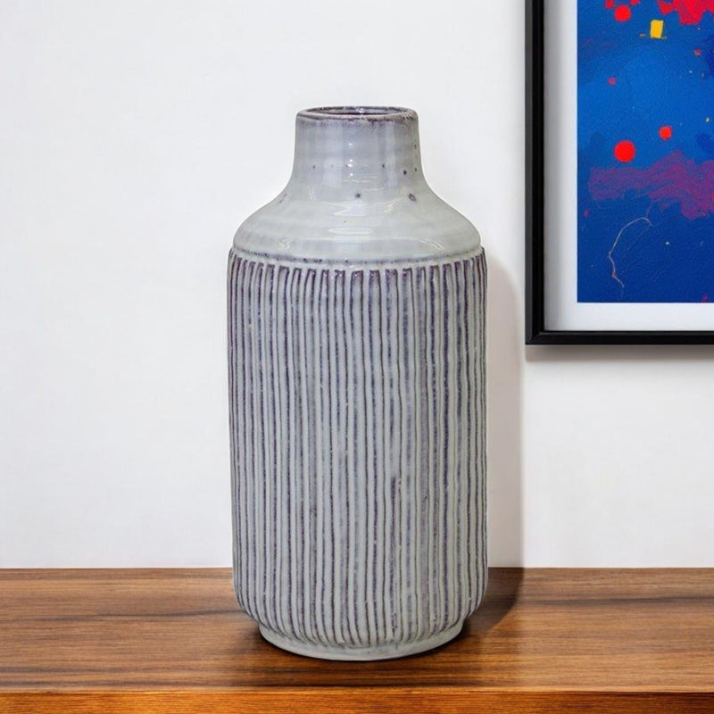 Ribbed Cylinder Table Vase - Gray / Gray