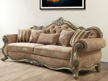 Load image into Gallery viewer, Velvet Floral Sofa And Toss Pillows With Champagne Legs - Brown
