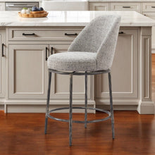 Load image into Gallery viewer, 24" Fabric And Steel Counter Height Swivel Bar Chair - Gray / Black
