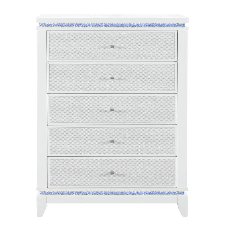 36" Faux Crystal Glitter Wood Lighted Five Drawer Dresser - White