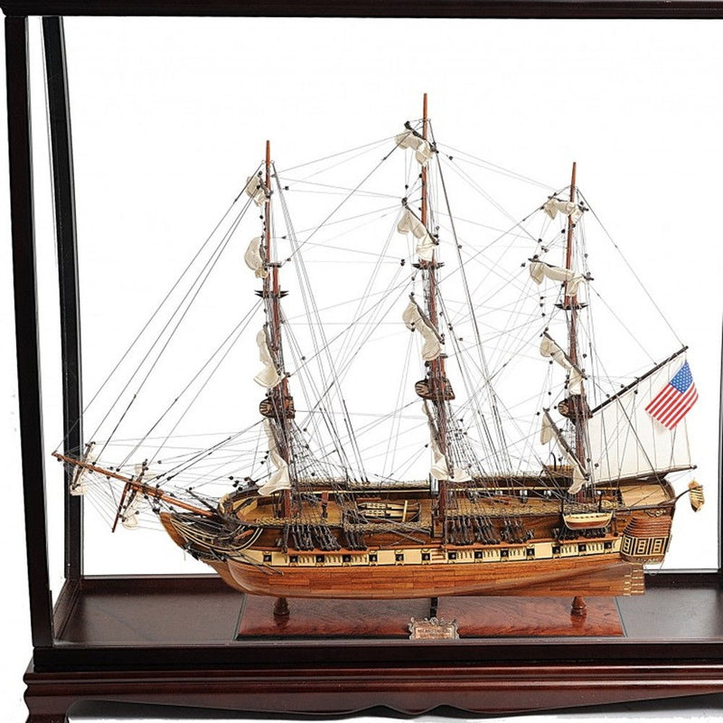 Hand Painted 1797 USS Constitution Medium Display Case Model Boat - Brown