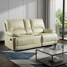 Load image into Gallery viewer, Faux Leather Love Seat Manual Reclining With Storage - Beige
