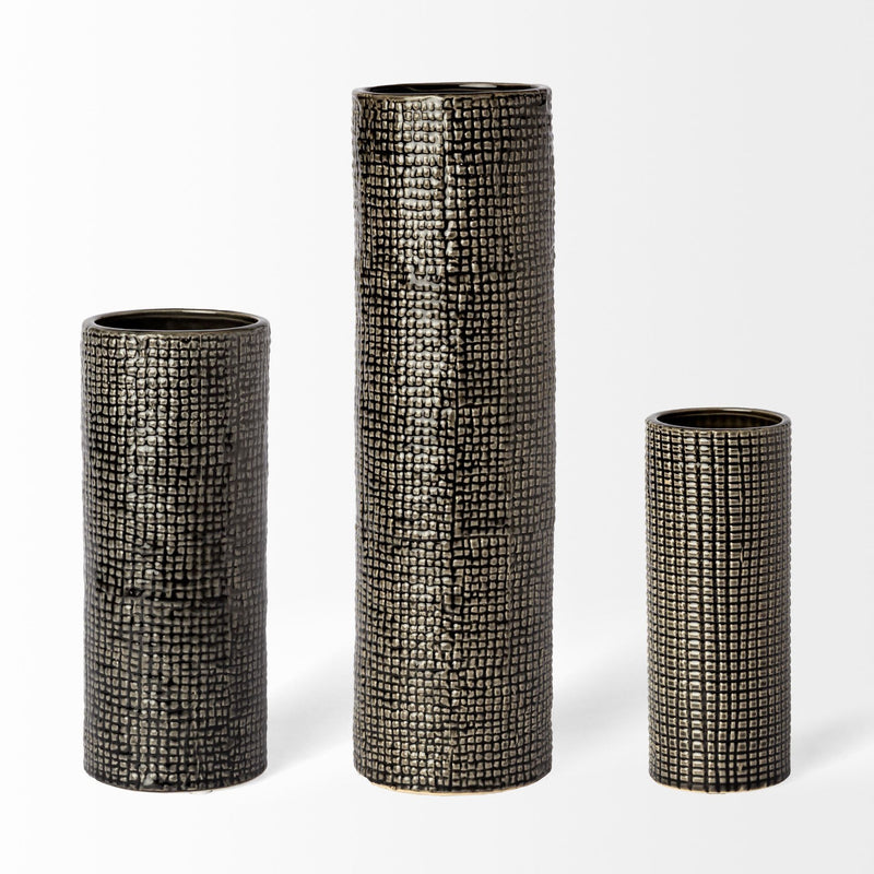Abstract Cylinder Table Vase (397513) - Black / Gold