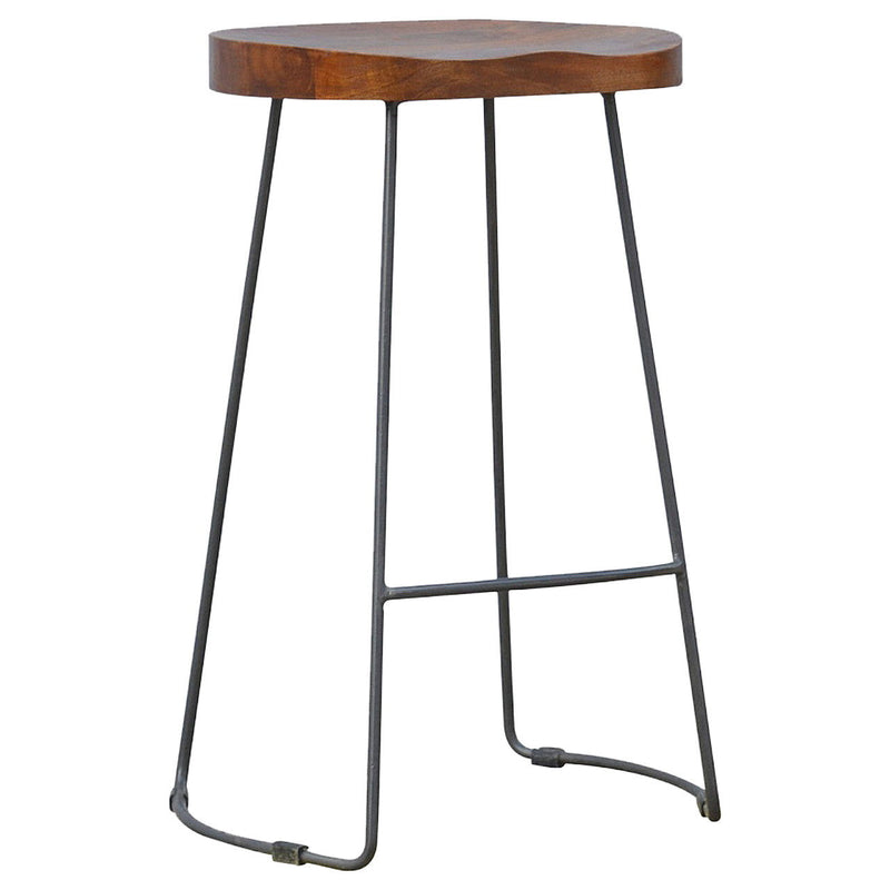 Solid Wood Iron Bar Height Bar Chair - Brown / Black