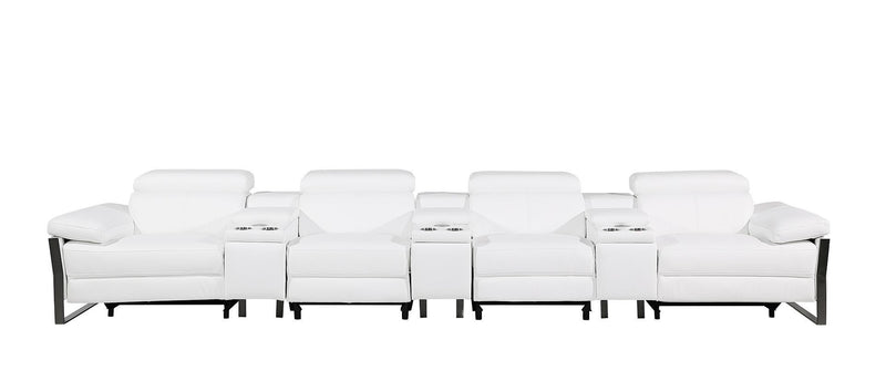 Top Grain Leather Reclining Metal USB Sofa (720352) - White