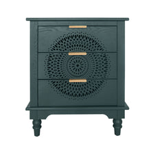 Load image into Gallery viewer, Hollow Carved 3 Drawer Dresser With Metal Handles, Storage Chest For Living Room Or Bedroom - Blackish Green
