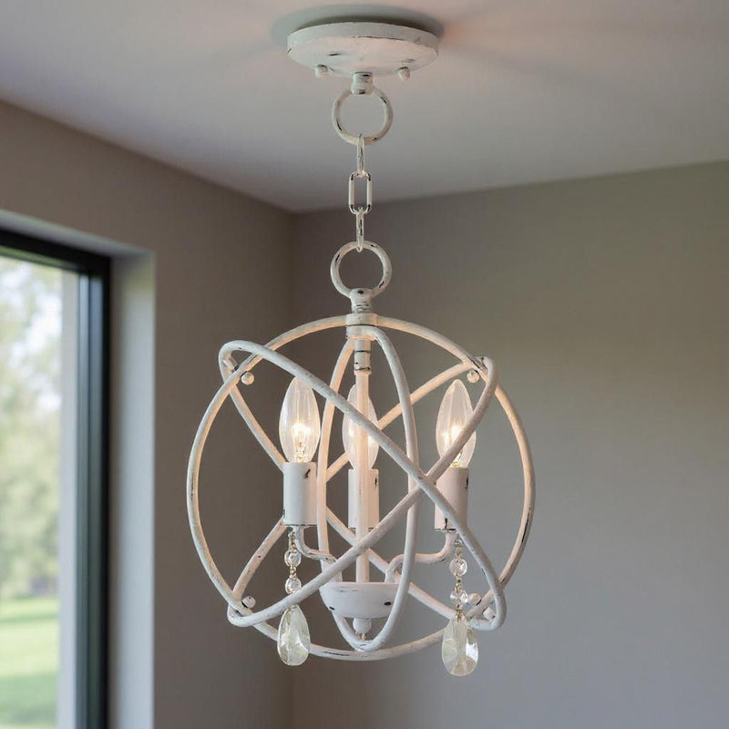 14" Three-Light Dimmable Chandelier With Shades - White