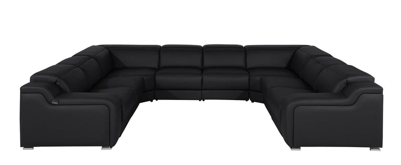 Power Reclining Italian Leather U Shaped Eight Piece Corner Sectional With Console - Black