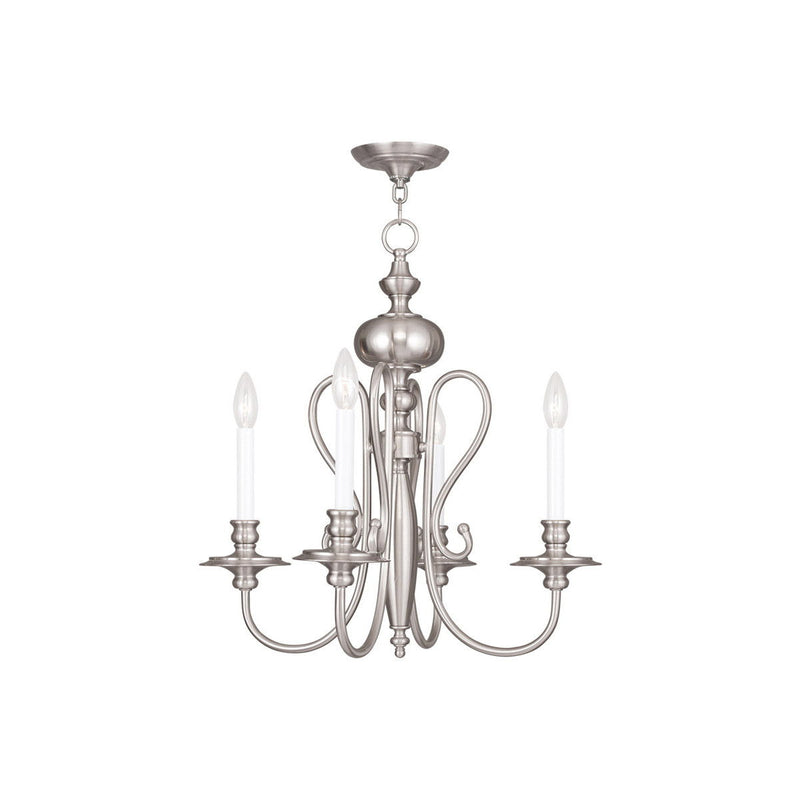 22" Four Light Dimmable Chandelier With Shades - Nickel