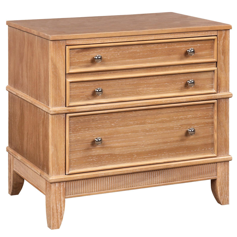 Solid Wood Ribbed Texture Three Drawer Nightstand (Set of 2) - Natural