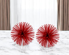 Load image into Gallery viewer, Decorative Spiky Sphere Tabletop Sculpture (Set of 2) - Red

