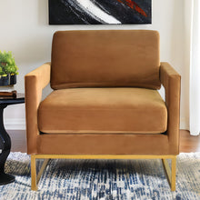 Load image into Gallery viewer, Velvet Arm Chair - Camel And Gold
