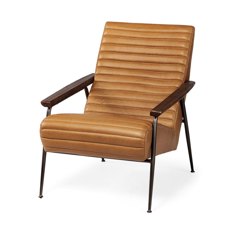 Faux Leather Tufted Lounge Chair - Tan And Black