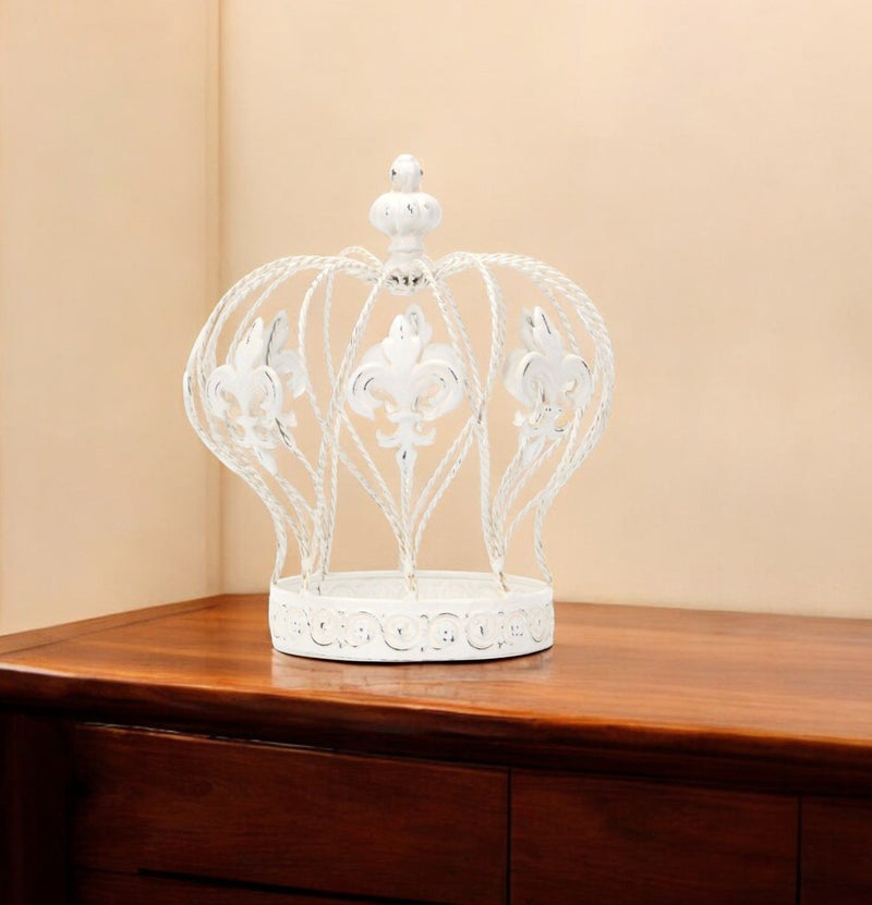 Hand Painted Decorative Crown Tabletop Sculpture - White
