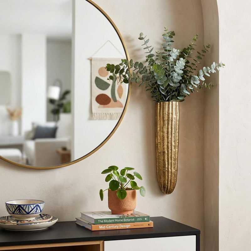 Ribbed Wall Vase (627520) - Antiqued Gold